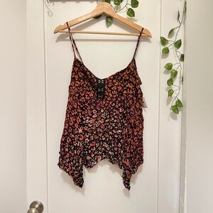 NWT Size M Free People Black and Orange Animal Print Top
